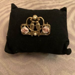 Vintage 80s Love Birds and Roses Pin